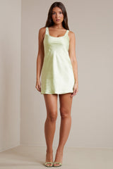 Dominica-Bias Cut Satin A-Line Mini Dress in Lime