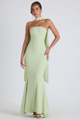 Imogene-Scarf-Detail Strapless Gown in Spring Green