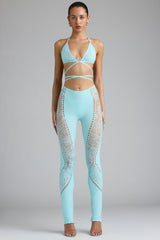Stevie-Tall Embellished Mid-Rise Flared Trousers in Ice Blue