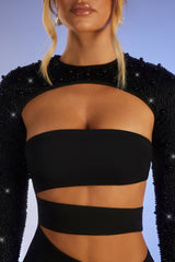 Mayfair-Embellished Long Sleeve Cut Out Mini Dress in Black