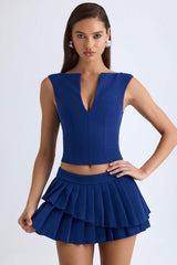 Nada-Layered Pleated Low-Rise Mini Skirt in True Navy