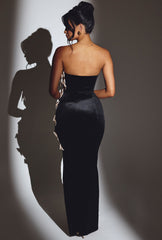 Alejandra-Velvet Bow Detail Maxi Dress in Jet Black