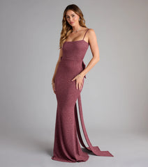 Gwendolyn Glitter Knit Bow-Back Mermaid Dress- MAUVE