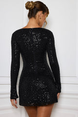 Kiyara-Embellished A-Line Mini Dress in Black