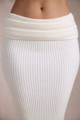 Edalene-Ribbed-Knit Foldover Maxi Skirt in Ivory