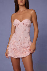 Edita-Embellished Bandeau A-line Mini Dress in Ballet Pink