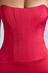 Adelaide-Lace-Up Corset Mini Dress in Cherry Red