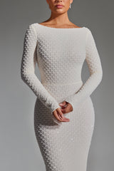 Jailene-Embellished Open-Back Gown in White