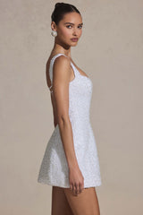 Dominique-Embellished Structured A-Line Mini Dress in White