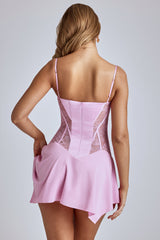 Anniken-Lace Handkerchief Hem Mini Dress in Baby Pink