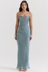 Amadi-Cool Blue Floor Length Maxi Skirt