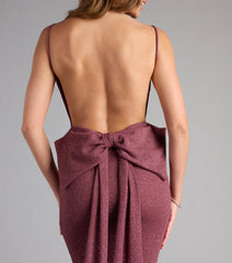 Gwendolyn Glitter Knit Bow-Back Mermaid Dress- MAUVE