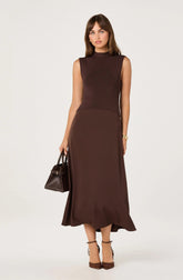 High Neck Tie-Back Midi Dress