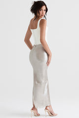 Colette-Shimmer Champagne Midi Skirt