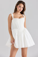 Ami-White Stretch Cotton Corset Mini Dress