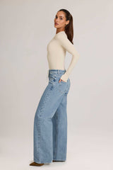 Faedra-Drawstring Straight-Leg Jeans in Light Wash