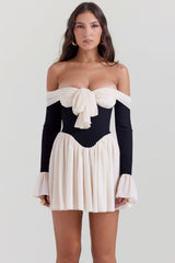Alana-Black & Cream Off Shoulder Dress