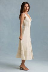 Aralisse-Cotton-Poplin A-Line Midaxi Dress in Ivory