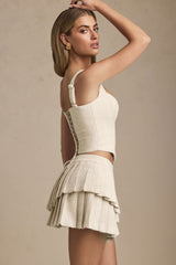Nada-Layered Pleated Low-Rise Mini Skirt in Ivory