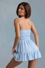 Tessara-Shirred Camisole Mini Dress in Sky Blue