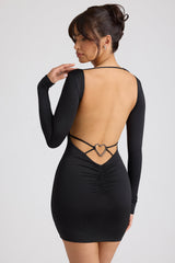 Demelza-Long Sleeve Sweetheart Neckline Mini Dress in Black