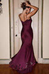 Anastelle-Plum Hand Beaded Embellished Satin Maxi Gown - Limited Edition