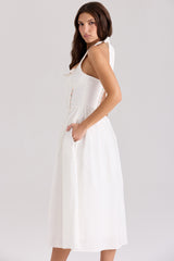 Emilia-White Cotton Halter Neck Midi Dress