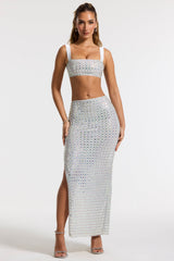 Siona-Embellished Mid Rise Gown Skirt in Silver