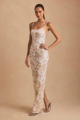 Tavira-Embellished Scoop-Neck Backless Maxi Dress in Ivory