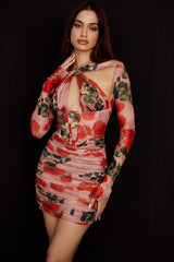 Adanna-Rose Print Corset Mini Dress