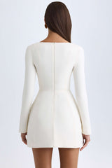Taesha-Square-Neck Structured Tulip Mini Dress in Vanilla