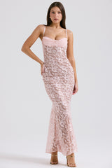 Azzurra-Rose Pink Lace Godet Gown