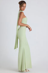 Imogene-Scarf-Detail Strapless Gown in Spring Green