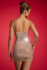 Ayleen-Embellished Cut-Out Mini Dress in Almond
