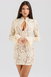 Brianna-Buttermilk Keyhole Lace Mini Dress