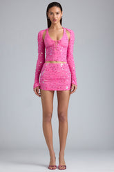 Willow-Ruched Mid-Rise Micro Mini Skirt in Bubblegum Pink