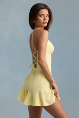 Daria-Drop-Waist Lace-Up Mini Dress in Yellow