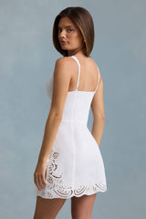 Calina-Cutwork Cotton-Poplin A-Line Mini Dress in White