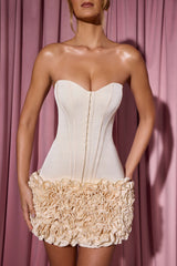 Mariella-Ruffled Corset Mini Dress in Ivory