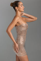 Alanni-Embellished Cut-Out Mini Dress in Honey