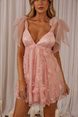 Chantilly Tied Shoulder Mini Dress Pink