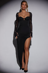 San Marino-Embellished Side Split Maxi Dress in Black