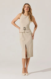 Tailored Belted Midi Dress