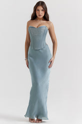 Amadi-Cool Blue Floor Length Maxi Skirt