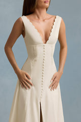 Aralisse-Cotton-Poplin A-Line Midaxi Dress in Ivory