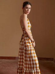 Plaid Crisscross Long Cami Dress