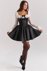 Cleora-Black Lace Ruffle Mini Dress - SALE