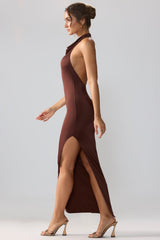 Anise-Premium Jersey Cowl Neck Backless Maxi Dress in Espresso