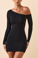 Fia-Modal Off-Shoulder Ruched Mini Dress in Black