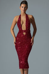 Harlyn-Embellished Cut-Out Open-Back Midaxi Dress in Red